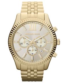 Michael Kors Men's Chronograph Lexington Gold-Tone Stainless Steel Bracelet Watch 45mm MK8281 - Gold/Champagne Please re-pin 😍💞 pocket watch, michael kors watch, watches for men, watch dogs legion, cartier watch Outlet Michael Kors, Mk Watch, Gold Clock, Mens Chronograph, Unisex Watches, Mens Gold