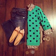 polka dot and leopard Looks Jeans, Sweater Ideas, Leopard Blouse, Clothes And Shoes, Carrie Bradshaw, Looks Chic, Mixing Prints, Fall Winter Outfits