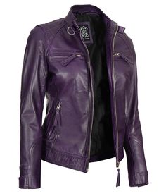 Purple Leather Biker Jacket For Women
This purple quilted women’s leather jacket is a must-have addition to women's wardrobe. It is made from 100% real lambskin leather that provides extra comfort and soft feel. Features include snap button collar, quilted shoulder, slim fit cut, and multiple pockets. A perfect outfit to wear during winter and spring to keep yourself warm and stylish. Asymmetrical Leather Jacket, Racer Leather Jacket, Maroon Leather Jacket, Purple Leather Jacket, Cafe Racer Leather Jacket, Burgundy Leather Jacket, Tan Leather Jackets, Black Leather Moto Jacket, Purple Quilts