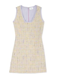 Multicolored threading weaves through this sleeveless, squared V-neck dress in textured lurex slub tweed, as polka dot trims create a playful contrast. 45% Cotton, 27% Polyester, 15% Acrylic, 9% Nylon, 3% Metallic (Polyester), 1% Viscose Overall Length: 38 Inches Collar Type: Square Neckline Closure Type: Zipper, Hook or Hook-and-Eye Take advantage of our TrueFit sizing if shopping for the first time. Traditional Fit St John Knits, Formal Evening Wear, Denim Accessories, Tweed Dress, Dream Clothes, Threading, Light Jacket, Tweed Jacket, Workwear Dress