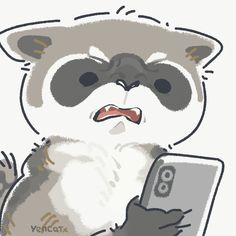 a drawing of a raccoon holding a remote control in its paws and looking at the screen