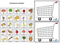 a shopping cart is shown with different foods in it and the words on each side