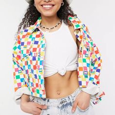 New With Tags Trendy Multicolor Collared Outerwear, Multicolor Collared Spring Outerwear, Multicolor Button-up Outerwear For Spring, Collared Multicolor Spring Outerwear, Trendy White Button-up Outerwear, Grey Jean Jacket, Long Denim Coat, Grey Denim Jacket, Minga London