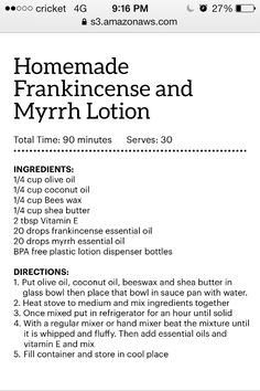 Frankincense And Myrrh Benefits, Homemade Lotion Recipe, Homemade Body Lotion, Lotion Bars Diy, Myrrh Essential Oil, Frankincense And Myrrh, Essential Oil Diffuser Blends Recipes