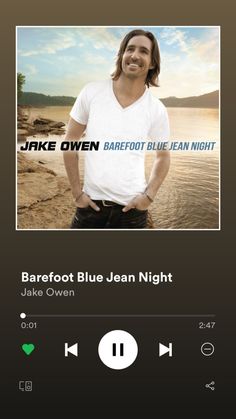 an mp3 player with the words barefoot blue jean night on it's screen and a photo