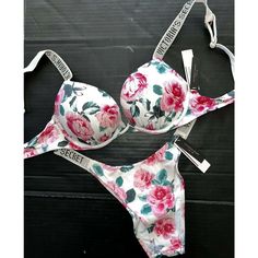 For Sale Is A Beautiful Nwt Victoria's Secret Set:34b Bombshell Top+Medium Or Small Bottom (Message Me Which Size You Want When Purchasing,Please!!!) Very Sexy!!! Perfect As A Gift!!! For Any Questions-Feel Free To Contact Me! I Do Combined Shipping, Check Out My Other Items ;) White Push-up Swimwear For Beach, Victoria's Secret Fitted Summer Bra, Summer Padded Bra By Victoria's Secret, Victoria's Secret Summer Push-up Bra, Victoria's Secret Summer Padded Bra, Victoria's Secret Summer Floral Print Bra, White Push-up Bra For Summer, Victorias Secret Set, Pink Floral Top