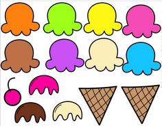 an ice cream clipart with different colors and shapes