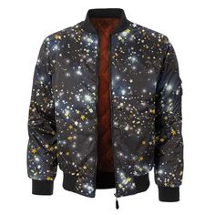 Lucky Star Bomber Jacket — Fresh Hoods Black Star Print Winter Outerwear, Black Star Print Outerwear For Winter, Fall Streetwear Outerwear With Star Print, Fall Star Print Outerwear For Streetwear, Black Long Sleeve Outerwear With Star Print, Fresh Hoods, Outfit References, Reach For The Stars, Female Character