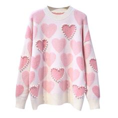 YTW Women's Fine Fashion Autumn Winter Stylish Beaded Heart Shape Sweater Women Knitted Sweater, Bead Knit, 3 Hearts, Crop Pullover, Embellished Sweaters, Heart Sweater, Gorgeous Clothes, Cozy Pullover, Knit Turtleneck Sweater