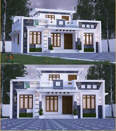 two pictures of the front and side of a house