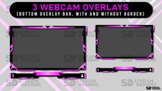 the 3 webcam overlays are shown in purple and black with pink stripes