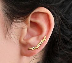 Gold Seagulls Climber Earrings, Solid 14K Yellow or Rose Gold Ear Cuffs, Birds Climbers, Animal Ear Crawlers Earrings, Ocean Sea Lover Gift Rose Gold Ear Cuff, Rose Gold Boho