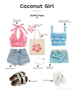 Cocnut Girl Outfits, Coconut Aesthetic Outfits, Coconut Girl Outfits For School, Coconutgirl Outfits, Cruise Aesthetic Outfits, Coconut Girl Outfits, Coconut Girl Aesthetic Outfits, Beach Girl Outfits, Style Names