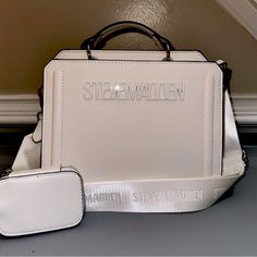 Leather All White Brand New Steve Madden Bag White Clutch Shoulder Bag With Zipper, White Clutch Shoulder Bag With Zipper Closure, Steve Madden Bags Handbags, Steve Madden Purse, Trendy Purses, My Style Bags, Steve Madden Bags, Girly Bags, Pretty Bags