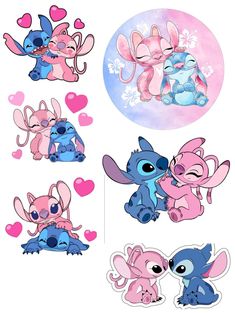 the stitch - up stickers are all different colors and shapes, but one is pink