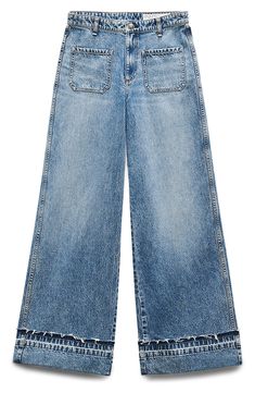 rag & bone Marina Cuff High Waist Ankle Wide Leg Jeans | Nordstrom Latest Jeans, Downtown New York, New York Aesthetic, Bone Color, Frayed Jeans, Cuffed Jeans, British Heritage, Leg Cuffs, Models Off Duty