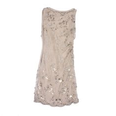 Elegant VALENTINO sleeveless cocktail dress in silver lace embroidered with metallic sequins lined (2 times) with beige silk chiffon, draped on the left side. It closes with a zipper on the right side. Size 36FR. Made in Italy. In very good condition. A small tear of 3 cm of the lace in the back (see photo) Dimensions flat: chest 38 cm. waist 33 cm. hips 39 cm, depth of the bottom 45 cm. Bday Dress, Funky Clothes, Valentino Dress, Beige Silk, Funky Outfits, Photo Dimensions, Silver Lace, Diy Keychain, Silver Dress