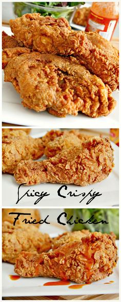 fried chicken is served on a white plate