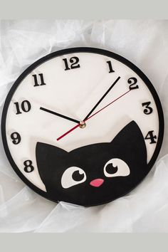 Animal theme wood clock with numbers Childrens Wall Clock, Kids Wall Clock, Animal Clock, Nursery Clock, Wall Watch, Cat Clock, Clock Painting, Clock For Kids, Diy Clock Wall