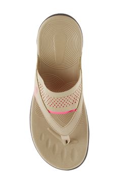 A stretchy mesh strap and textured footbed serve all-day comfort in this sporty thong sandal set on a lightweight sole that's ready for anything. 1 1/4" heel; 3/4" platform Cushioned footbed Synthetic upper and lining/rubber sole Imported Breathable Lightweight Sport Sandals, Sporty Synthetic Flip Flops With Cushioned Footbed, Lightweight Synthetic Sandals With Gel Cushioning, Sporty Synthetic Slip-on Flip Flops, Lightweight Flip Flops For Outdoor, Sporty Breathable Sport Sandals With Ergonomic Fit, Outdoor Lightweight Flip Flops, Slip-on Sport Sandals With Arch Support, Lightweight Comfortable Synthetic Sport Sandals