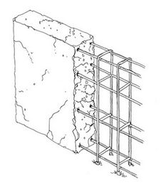 a drawing of a concrete block with scaffolding