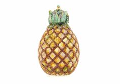 Live out your tropical dreams with our Pineapple Hawaiian crystal novelty bag. Its eye-catching handset gold and green crystals crafted with a pineapple pattern for realistic texture, is a fashionably fruity and the perfect way to add that extra spark of fun and flair to your ensemble. split  Crystal adorned novelty handbag Metallic leather lined interior Push down closure  Gold toned metal hardware  Removable classic elbow chain  Judith Leiber Couture Collector's Edition Nameplate Made in Italy Dimensions: 8" L x 4.75" H  x 1.5" D Chain length: 20" / Handle drop 9" Style Number M31608 Beaded Pineapple, Pineapple Bag, Novelty Handbags, Pineapple Necklace, Judith Leiber Couture, Pineapple Pattern, Gold And Green, Crystal Crafts, Novelty Bags