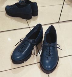 Women's Leather shoes Navy blue oxfords Women shoes Laceup platform oxfords Custom shoes Blue Round Toe Oxfords For Spring, Low-top Platform Lace-up Shoes For Office, Platform Oxfords With Round Toe For Office, Office Low-top Platform Lace-up Shoes, Office Platform Low-top Lace-up Shoes, Office Platform Oxfords With Round Toe, Spring Platform Oxfords For Office, Casual Blue Oxfords With Round Toe, Almond Toe Platform Oxfords For Office