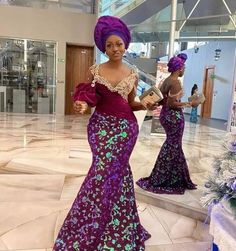 Aso Ebi Lace, Lace Long Gown, Purple Gown