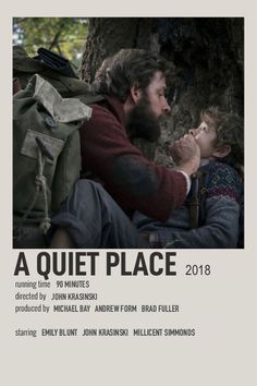 a movie poster for a quiet place with a man and child sitting under a tree