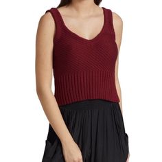 Brand New With Tag! Red Knit V-neck Top, Elegant Red Knit Top, Red Knitted V-neck Top, Chic Red Knit Top For Fall, Casual Red Fine Knit Top, Fitted Burgundy Knit Tops, Red Knit Top For Layering, Fitted Red Knit Top, Chic Red Knit Top For Spring