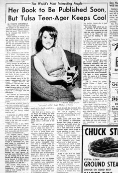 an old newspaper article features a woman sitting in a chair and holding a cat on her lap