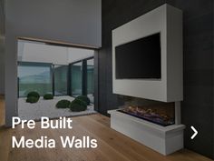 the fireplace is built into the wall in this modern living room