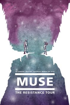 the poster for muse's new album, the resistance tour is shown in purple and blue