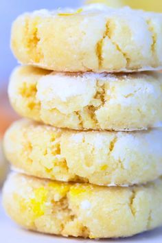 a stack of lemon cookies sitting on top of each other