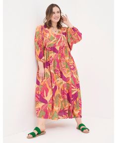 in stock Vibrant Orange Floral Print Maxi Dress, Tropical Orange Floral Print Maxi Dress, Tropical Orange Floral Print Dress, Orange Tropical Maxi Dress For Spring, Spring Tropical Orange Maxi Dress, Vibrant Orange Midi Dress For Spring, Fall Beach Orange Maxi Dress, Orange Midi Dress For Fall Vacation, Casual Orange Dress With Vibrant Print