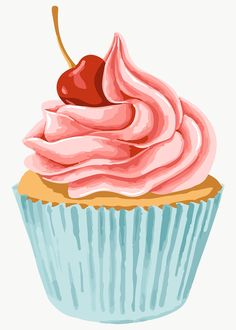 a cupcake with pink frosting and a cherry on top