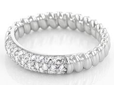 0.73ctw Round White Zircon Rhodium Over Sterling Silver Ring. Measures Approximately 0.57"L x 0.17"W. Not Sizeable. Platinum Eternity Band With Pave Setting, White Gold Cubic Zirconia Eternity Band With Pave Setting, Sterling Silver Rings, Silver Bracelet, Silver Rings, Sterling Silver, Stone, Silver