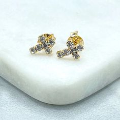 18k Gold Filled Petite Cubic Zirconia Cross Stud Earrings in White, Red, Green or Black, Wholesale Jewelry Making SuppliesEarring Size: -Length: 9mm / Width: 6mm Cubic Zirconia Rhinestone Earrings For Gift, Cubic Zirconia Earrings With Rhinestones For Gifts, Cubic Zirconia Earrings With Rhinestones As A Gift, Crystal Rhinestone Cubic Zirconia Earrings As A Gift, Crystal Earrings With Rhinestones As Gift, Crystal Earrings With Rhinestones For Gift, Gold Plated Rhinestone Earrings For Gift, Gold Earrings With Rhinestones For Gift, Gold Crystal Earrings With Sparkling Stones For Gift