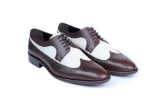 Our Handmade Men's Dark Brown & Beige Wing Tip Brogue Lace Up Formal Dress Shoes a must have for that cool party to make a statement. Made from Italian quality leather and designed with all the details of what you would expect from a spectator. Who says you can have design and quality at affordable prices,  made on our Microlite soles. *Fine leather upper and lining *Non removable padded insole *Durable Microlite outsole *Handmade in TURKEY Leather Dress Shoes With Goodyear Welt For Party, Leather Lace-up Shoes With Brogue Detailing For Party, Leather Brogue Detailed Shoes For Party, White Leather Oxfords For Party, Brown Leather Dress Shoes For Party, Luxury Leather Oxfords For Parties, Leather Dress Shoes With Rubber Sole For Party, Party Wingtip Dress Shoes With Rubber Sole, Brown Leather Shoes With Leather Sole For Party