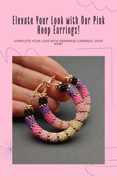 Complete your look with handmade earrings. Shop now! Trendy Handmade Hoop Beaded Earrings, Handmade Hoop Beaded Earrings For Party, Pink Hoop Earrings, Hoop Earrings Large, Big Hoop Earrings, Beaded Lanyards, Earrings Large, Handmade Beaded Jewelry, Native American Fashion