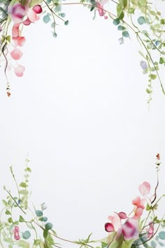 the frame is made up of watercolor flowers and greenery on a white background