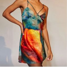 Silk Slip Dress From Urban Outfitters. Multicolor Dyed Pattern And Cutout Straps. Very Flattering. New With Tags And Never Worn! Fitted Multicolor Slip Dress For Spring, Fitted Multicolor Slip Dress, Multicolor Summer Slip Dress, Hand Dyed V-neck Dresses For Spring, Hand Dyed V-neck Spring Dresses, Tie Dye Fitted V-neck Dress, Tie-dye Fitted V-neck Dress, Fitted Tie Dye V-neck Dress, Casual Tie Dye Dress With Spaghetti Straps