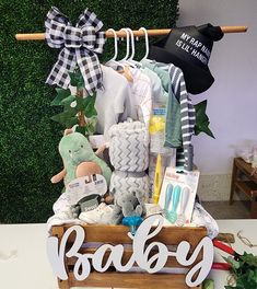 Baby gift wooden crate DIY for baby shower gift Baby Boy Crate Gift Ideas, Crate Baby Shower Gift, Easy Baby Shower Gift, Baby Shower Gifts To Make, Wooden Crate Boxes