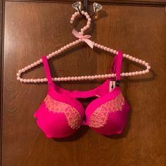 Brand New With Tag Never Worn Victoria’s Secret Hot Pink With Lace Push Up Bra Size 32 B Fully Adjustable And Super Comfy Love The Color And Lace Details Lots Of Support And Super Flattering Velvet Bra, Sequin Bra, Sleep Wear, Crochet Halter Tops, Demi Bra, Victoria Secret Bras, Womens Bras, Pink Bra, Black Laces