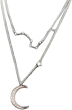 two necklaces with the moon and stars hanging from it's sides, one in silver