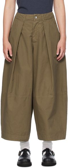 Wide-leg tapered garment-dyed cotton poplin trousers. · Belt loops · Three-pocket styling · Zip-fly · Knife pleats at front waistband · Cropped legs Supplier color: Brown Trousers Details Menswear, Men Drip, Poplin Trousers, November Fashion, Masc Fashion, Japanese Street Wear, Trousers Details, Knife Pleats, Military Pants