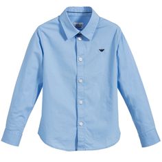 ARMANI NEWBORN Boys Classic Pale Blue Cotton Shirt Blue Cotton Shirt, Jeans Joggers, Logo T Shirts, Viscose Dress