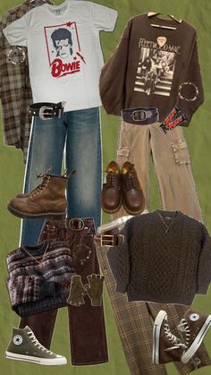 a collage of clothes, shoes and sweaters is shown in this graphic style