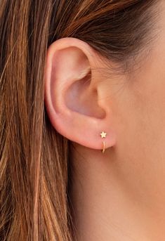 Tiny Star Open Huggie Hoop Earrings Ear Hugger | Etsy Gold Earrings Studs Simple, Small Earrings Gold, 22k Gold Earrings, Ear Piercing Studs, Simple Gold Earrings, Earrings Gold Hoop, Drop Earrings Gold, Gold Earrings For Women, Stud Earrings Gold