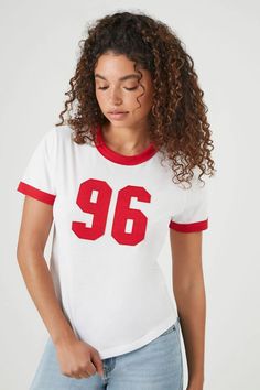 96 Graphic Ringer Tee Houston Cougars, Ringer Tee, Knit Tees, Rib Cage, Knit Jersey, Fitness Models, Forever 21, Comfort Fit, Short Sleeves